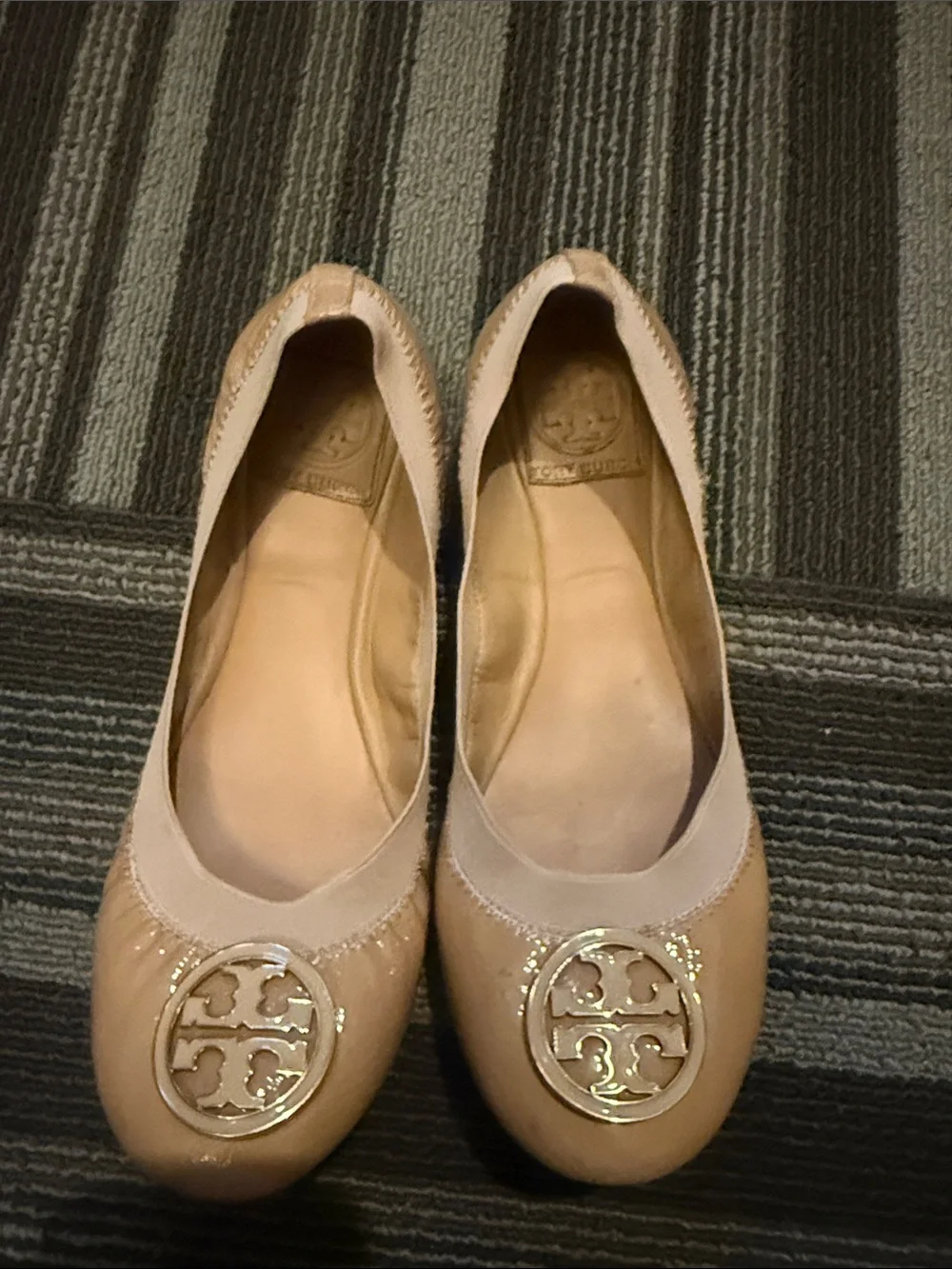 Tory Burch Blush Patent Leather Logo Ballet Flats